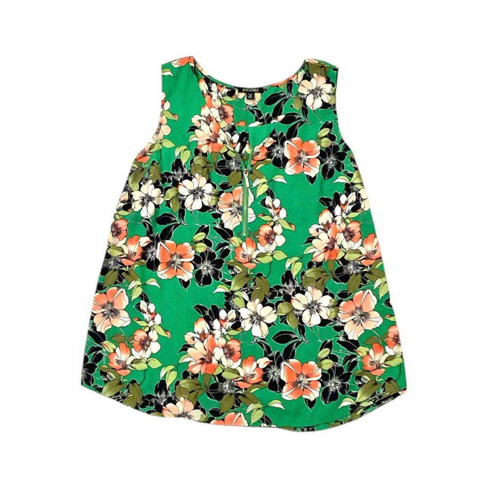 Roz&Ali Green Floral V-neck Sleeveless Blouse ( Size 2X)